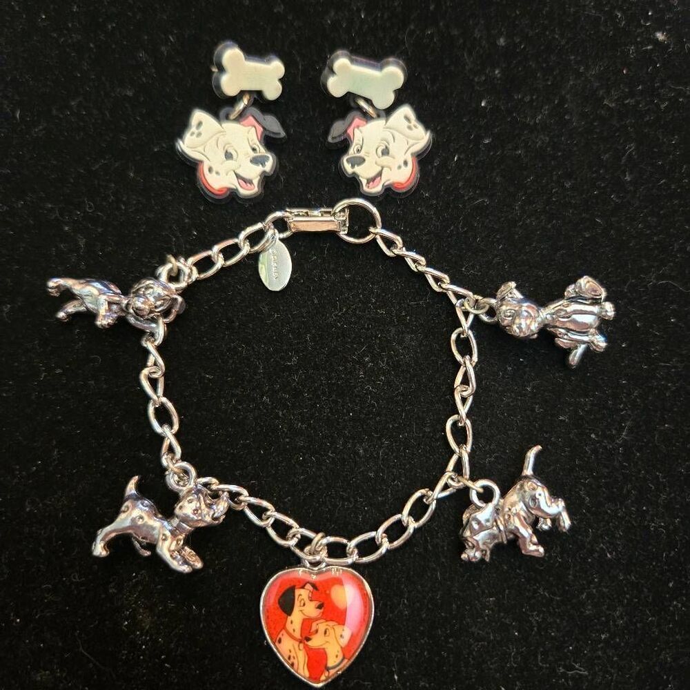 Disney 101 Dalmations Charm Bracelet and Earrings Set Vintage